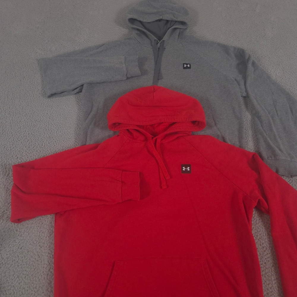 LOT OF 2 Under Armour Hoodie Mens XL Red Grey UA Rival Fleece Pullover Pocket